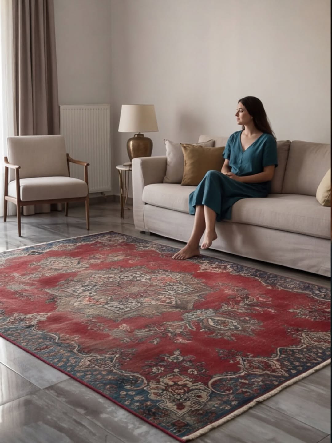 فرش آنتیک ترنج سرخ